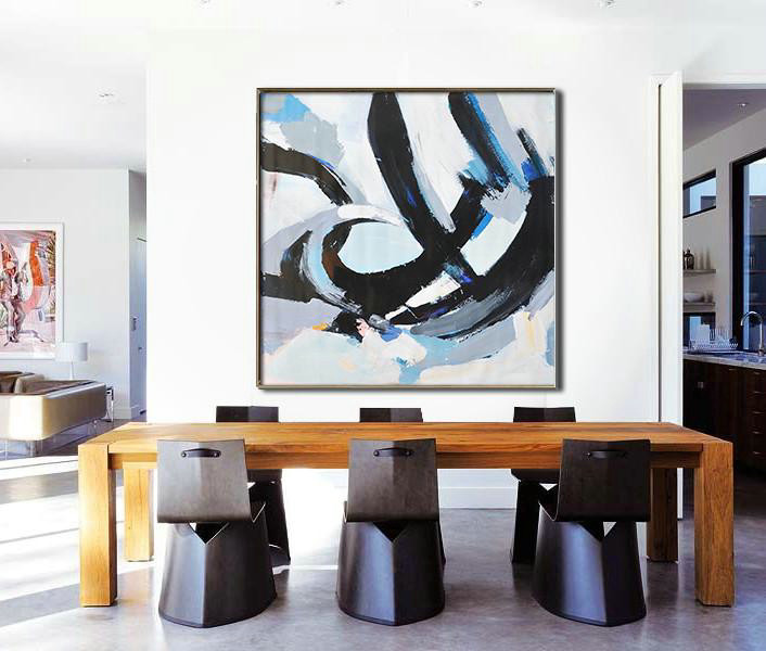 Large Modern Abstract Painting,Oversized Palette Knife Painting Contemporary Art On Canvas,Big Canvas Painting,White,Gray,Black,Blue.etc